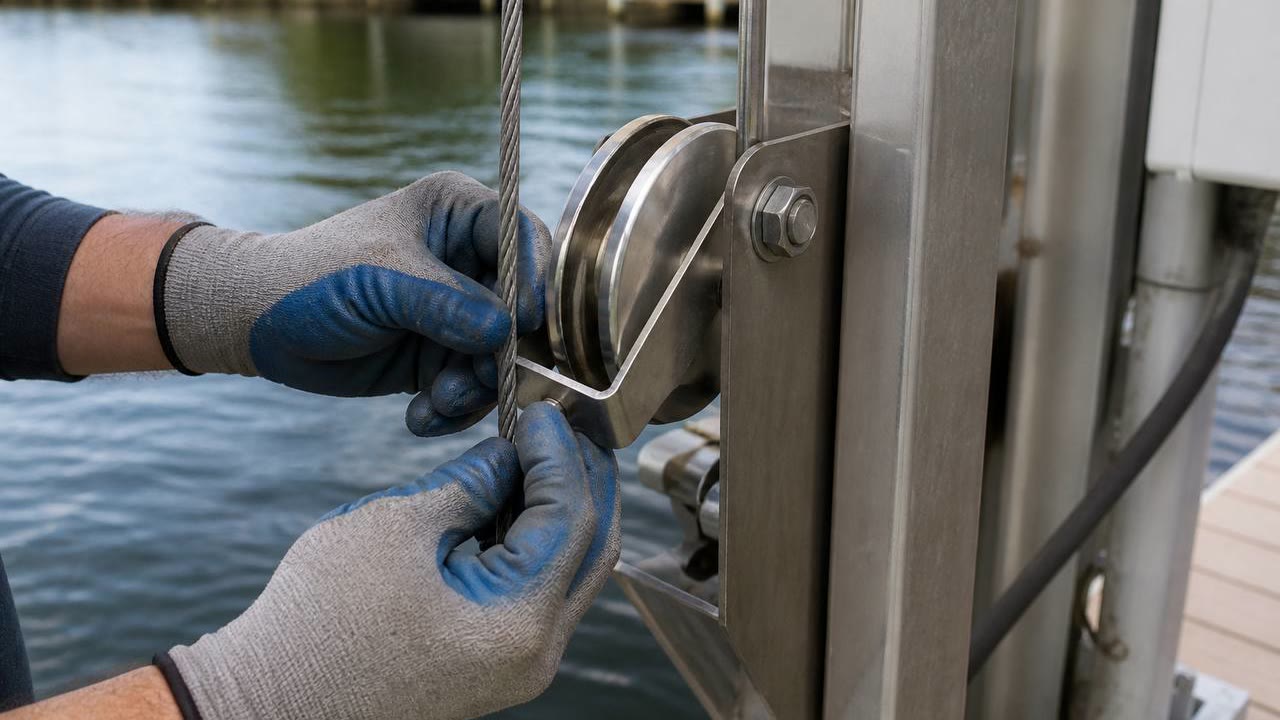 Boat Lift Cable Inspection Closeup near Cape Coral
